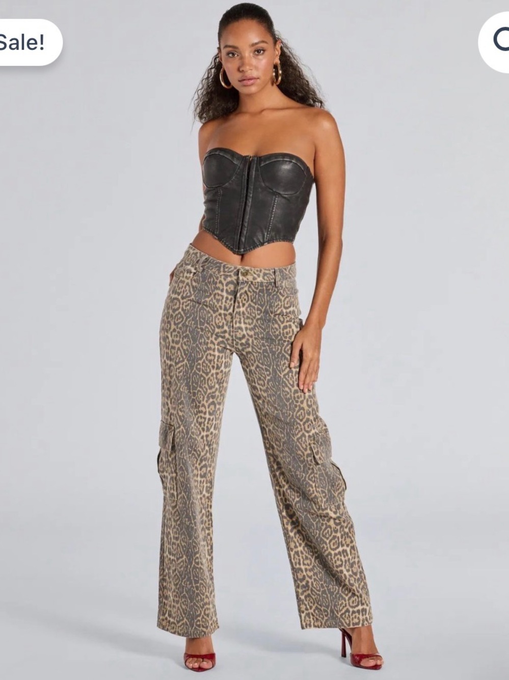Leopard Print Wide Leg Pants - Taupe & Charcoal